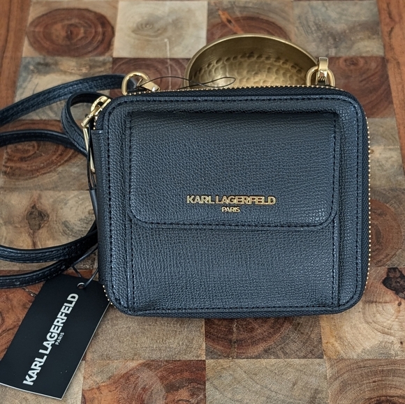 Karl Lagerfeld Paris PinMount Logo Faux Leather Zip Around Wallet Crossbody Nwt - Picture 3 of 12